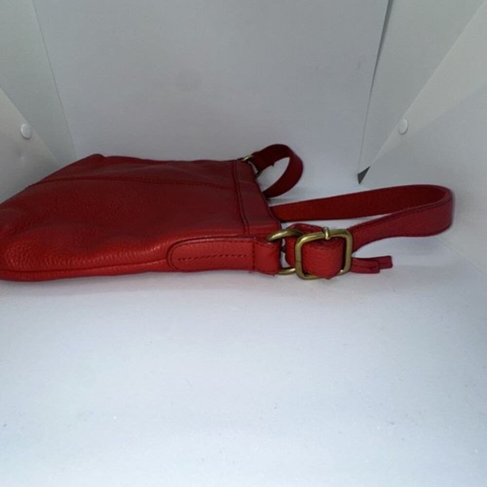 Fossil Morgan Red Pebble Leather Traveler Messenger Crossbody Shoulder Bag - Picture 6 of 9